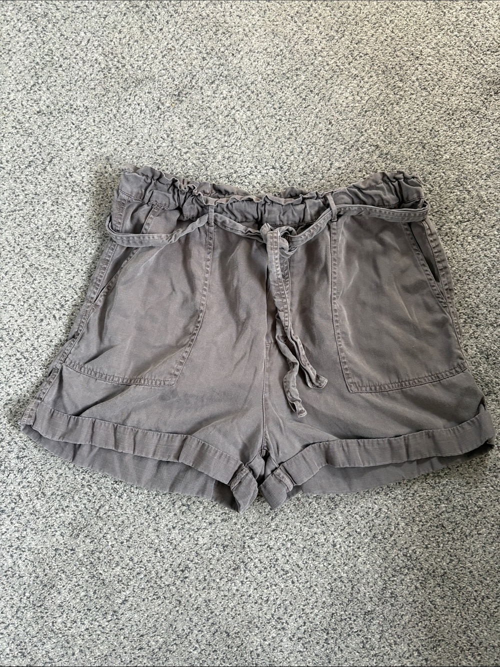 Lucky Brand High-Waist Paperbag Shorts in Gray